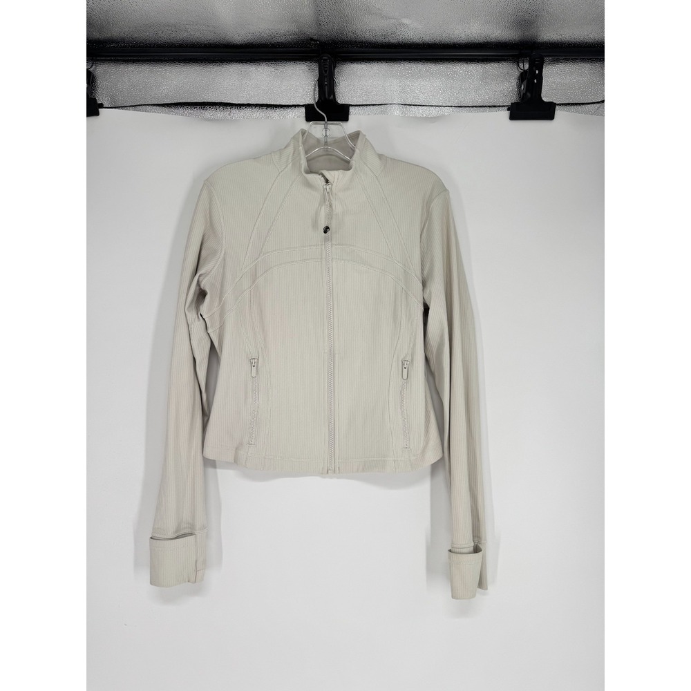 Lululemon Cropped Define Jacket Ribbed Nulu Bone Womens Size 12 Thumbholes Cream